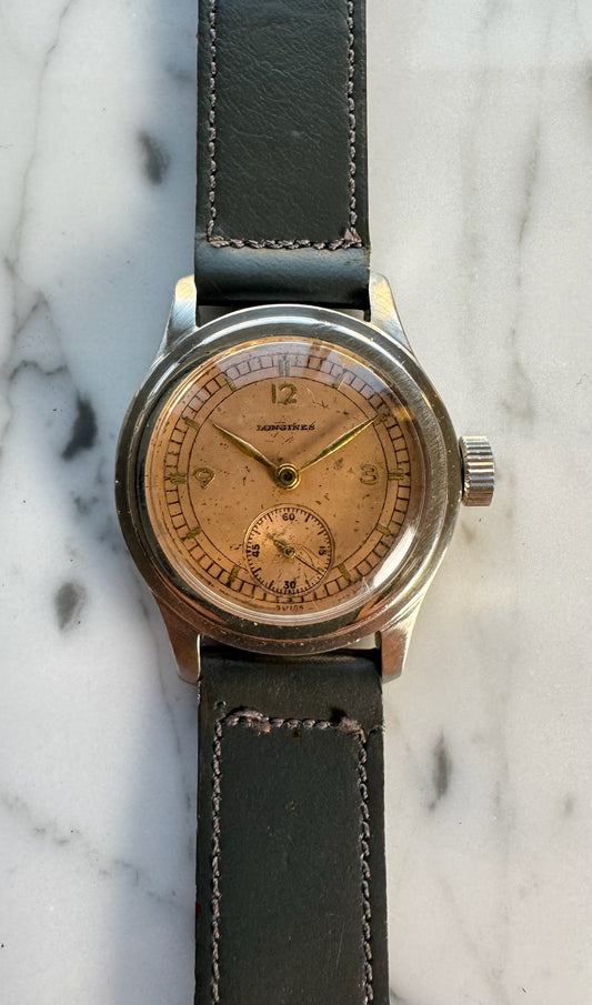 Longines WWII Era Salmon Sector Dial 30mm Steel Manual Wind Vintage ~1940