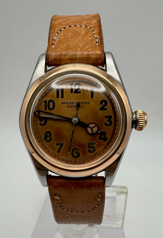 Rolex Oyster Royal 3121 Salmon Dial Arabic Numerals Two-Tone Vintage 1940s (Unpolished/Serviced)