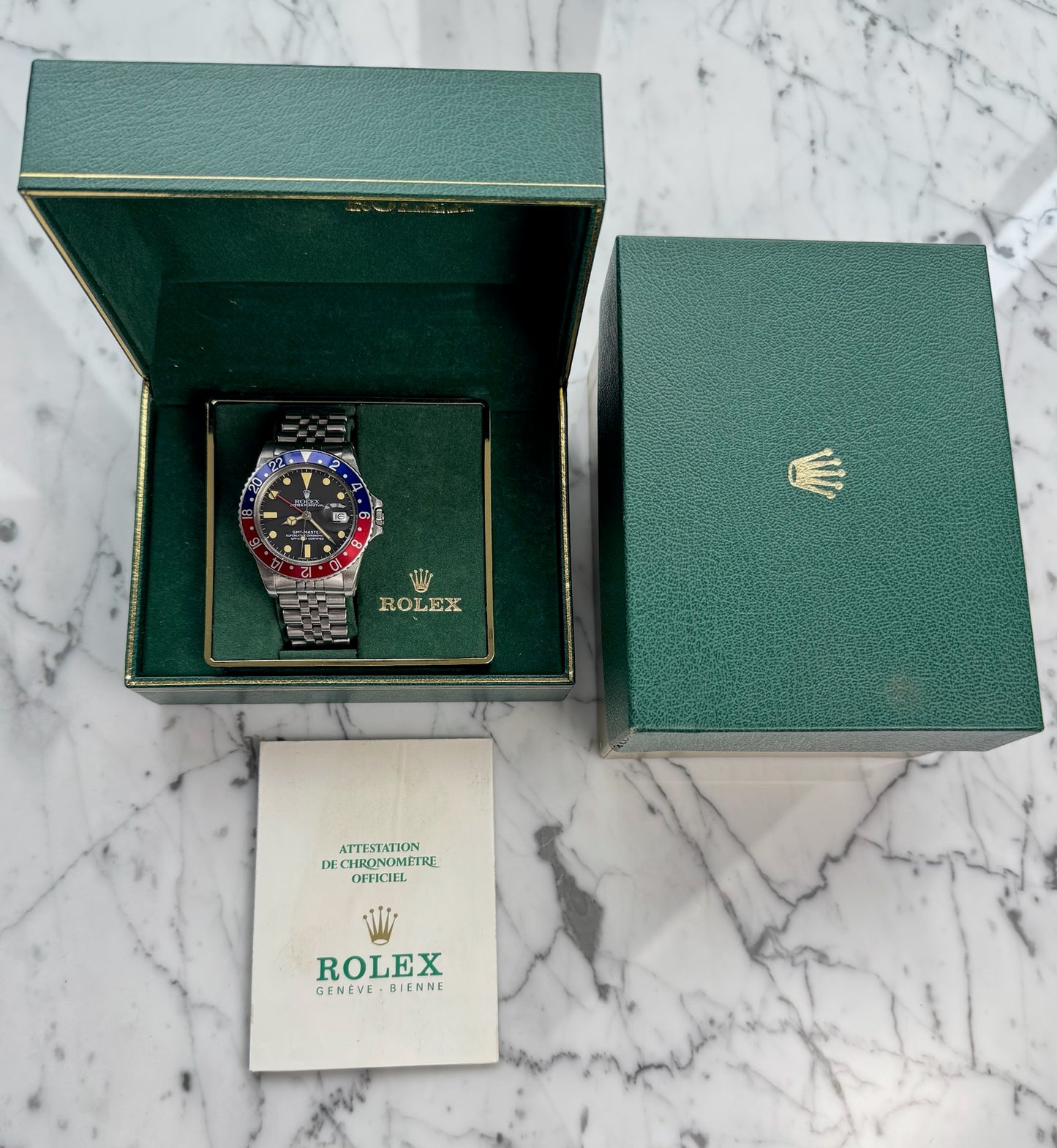 Rolex GMT-Master 16750 MK1 Matte Dial Yellow Patina Pepsi Jubilee 1983 (Full-Set/Serviced)