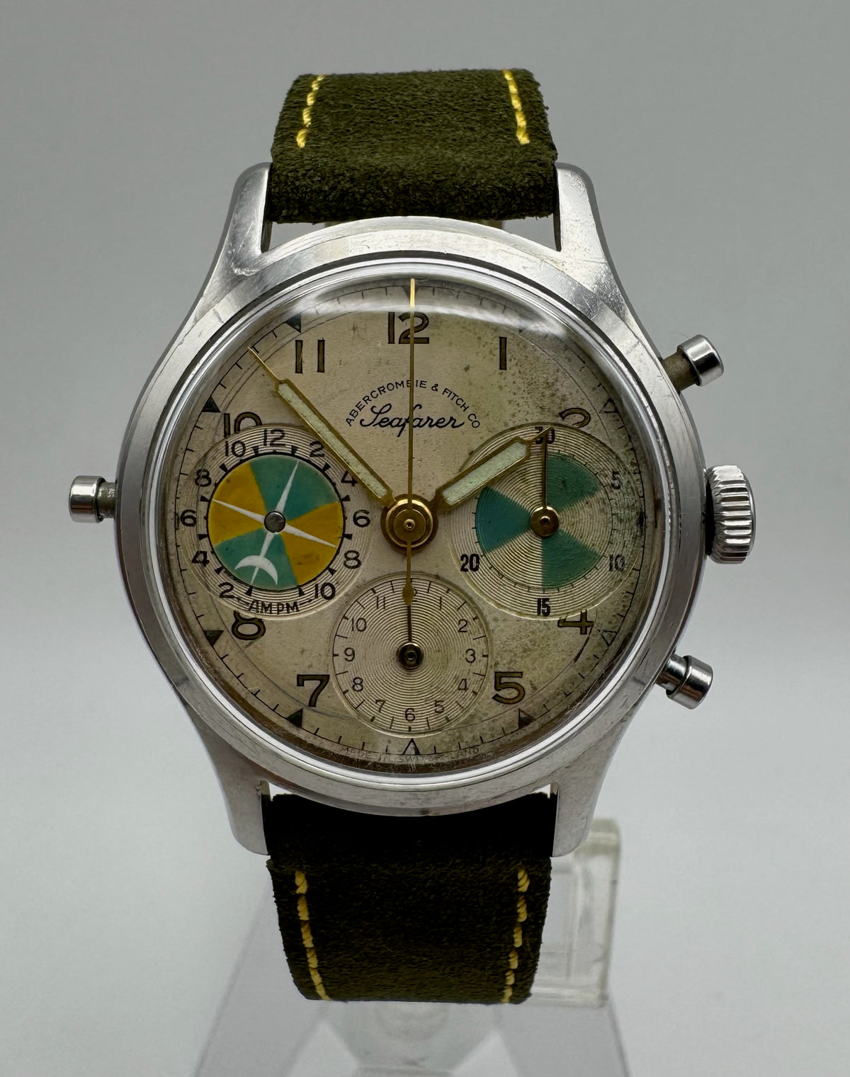 Abercrombie & Fitch Seafarer 2444 Vintage Silver Dial Chronograph ~1950 (Unpolished)