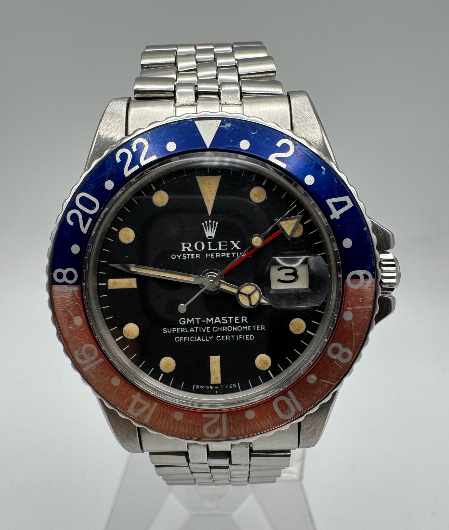 Rolex GMT-Master 1675 MK1 Long E Yellow Patina Pepsi Insert 1968