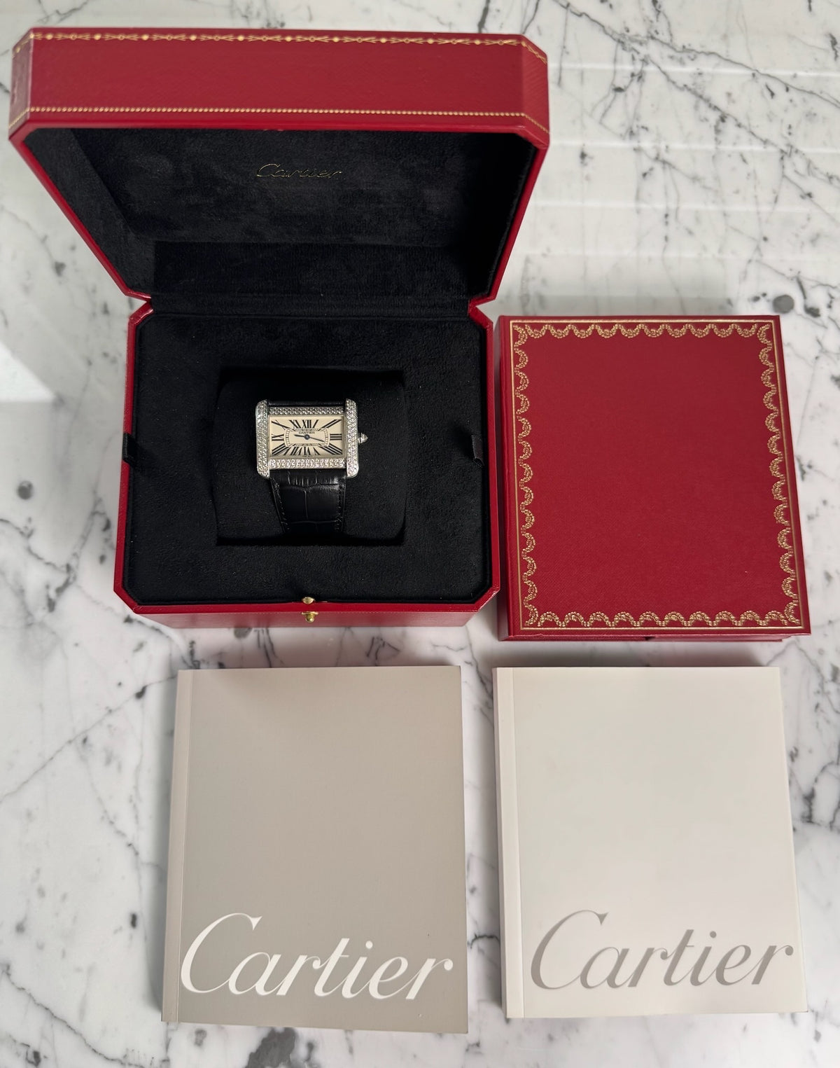 Cartier Tank Divan W6300655 Large Model 30x38mm Steel Diamond Set 2006 (Full-Set/Unpolished)