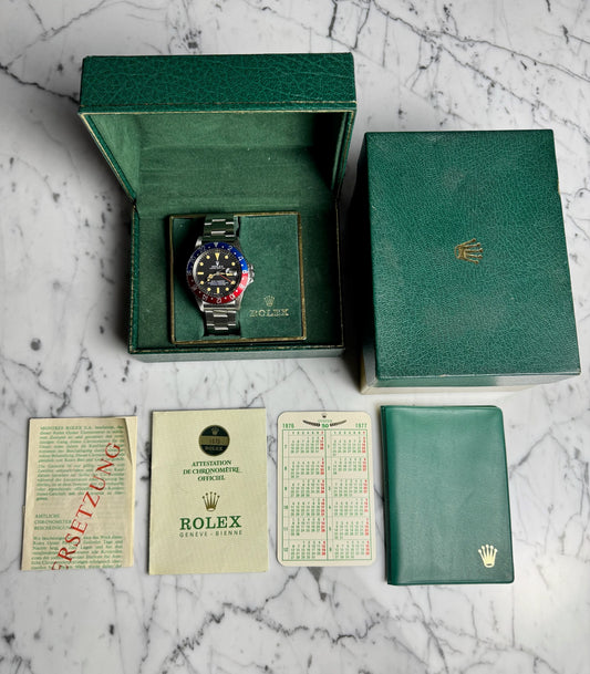 Rolex GMT-Master 1675 MK4 Pepsi Red Back Heavy Patina 1976 (Full-Set)