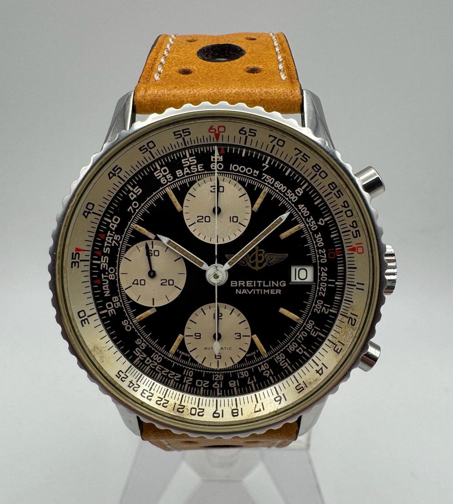 Breitling Old Navitimer Steel Automatic Chronograph Black Tritium Dial Patina 1985