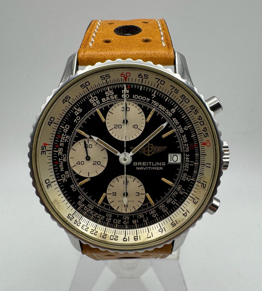 Breitling Old Navitimer Steel Automatic Chronograph Black Tritium Dial Patina 1985