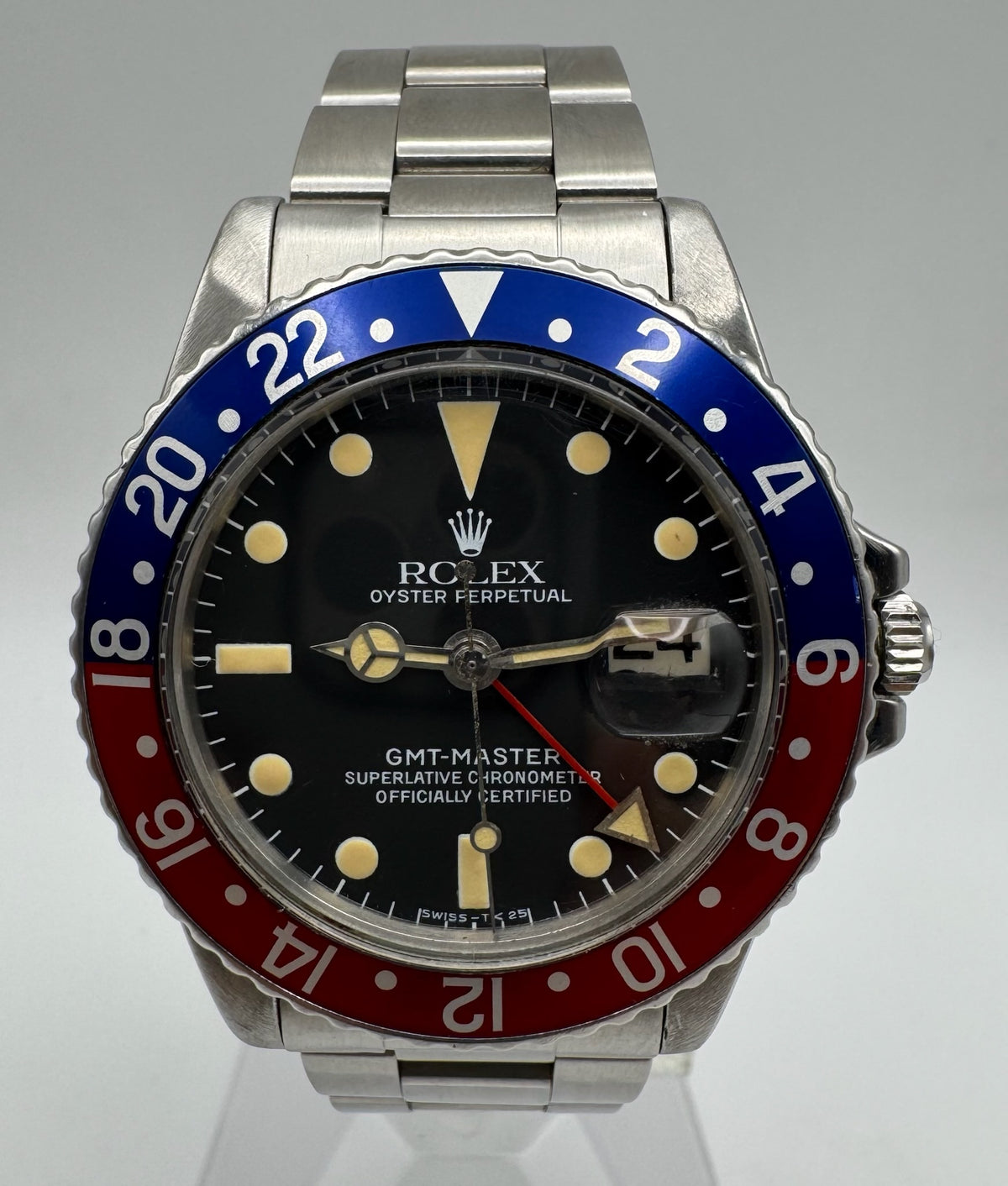 Rolex GMT-Master 1675 Pepsi Matte Tritium Dial Yellow Patina Vintage 1970