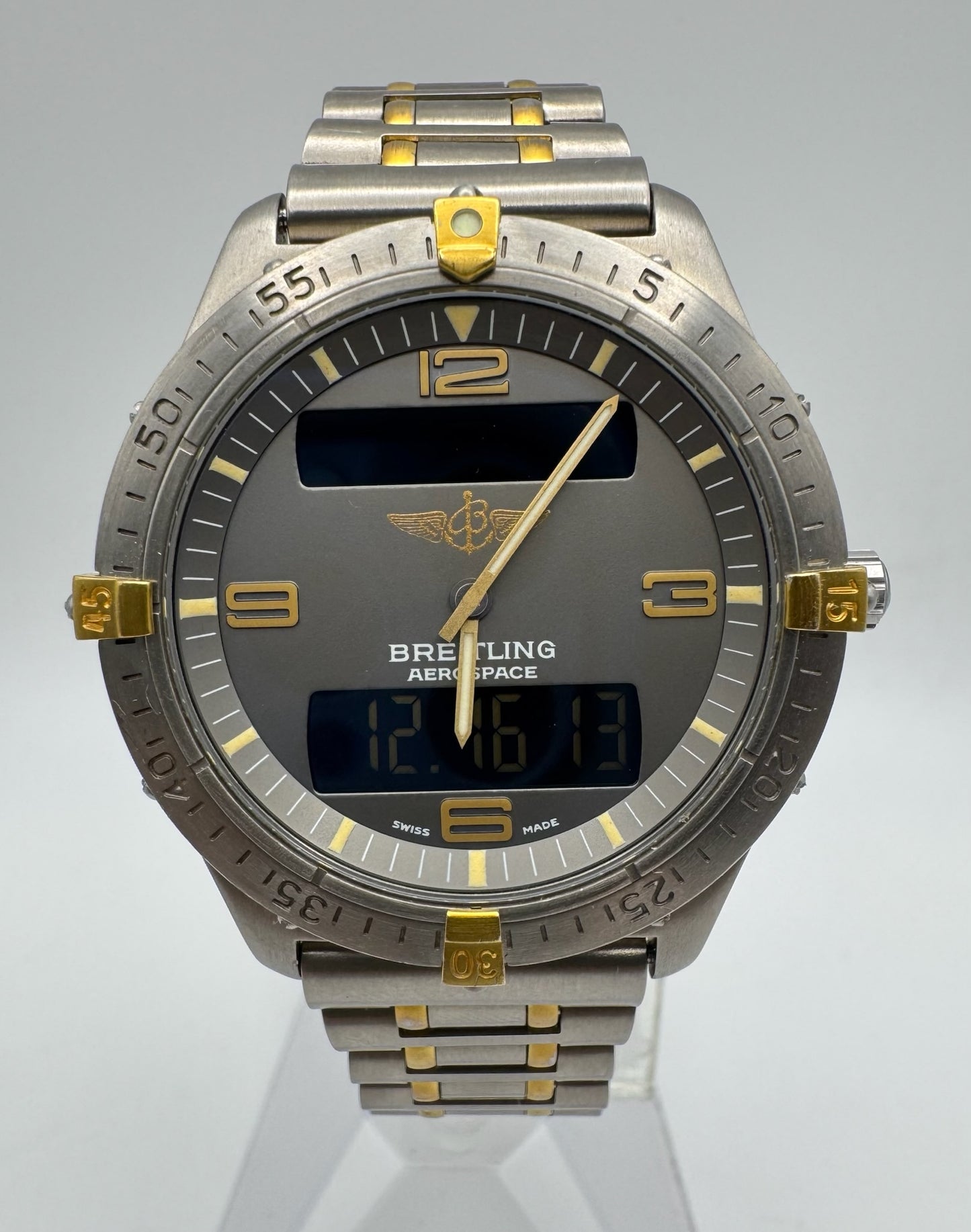 Breitling Aerospace Full Titanium Two Tone Grey Tritium Dial Yellow Patina Vintage 1995