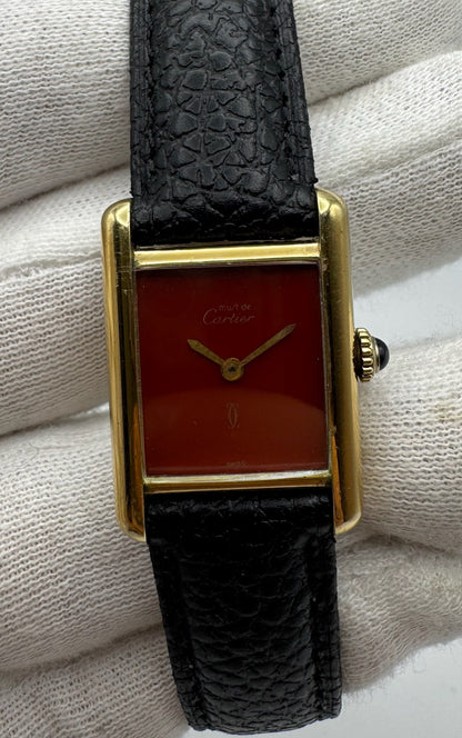 Cartier Tank Vermeil Gold Plated Rare Coral Dial 90s (Unpolished/Serviced)