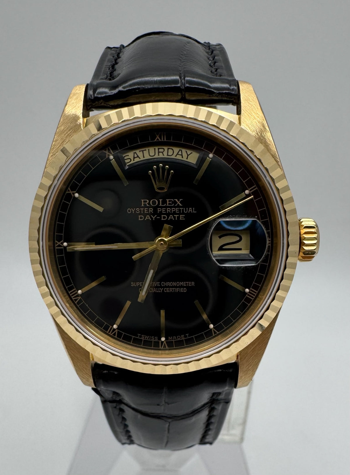 Rolex Day-Date 18038 Black Dial Sharp Lugs 1984 (Serviced)