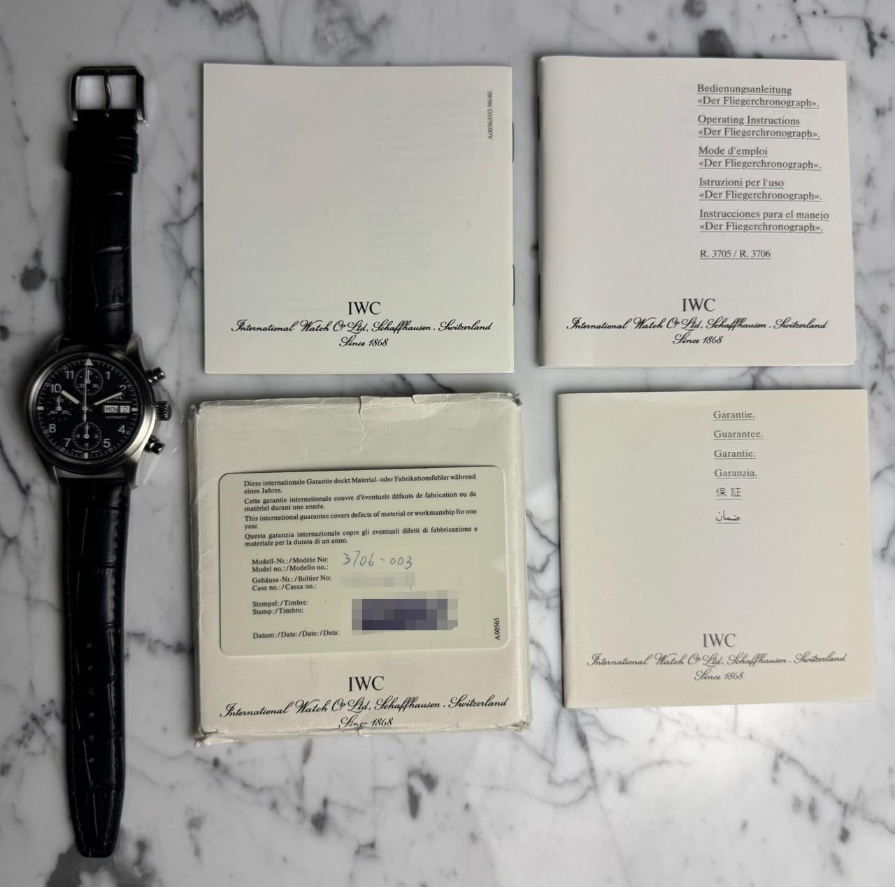 IWC Pilot Chronograph IW3706 Black Tritium Dial 1997 (Papers)