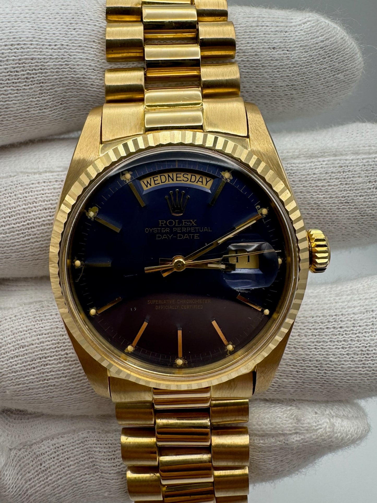 Rolex Day-Date 36 1803 Full Gold 18K Rare Blue Dial 1970 (Full-Set/Serviced)