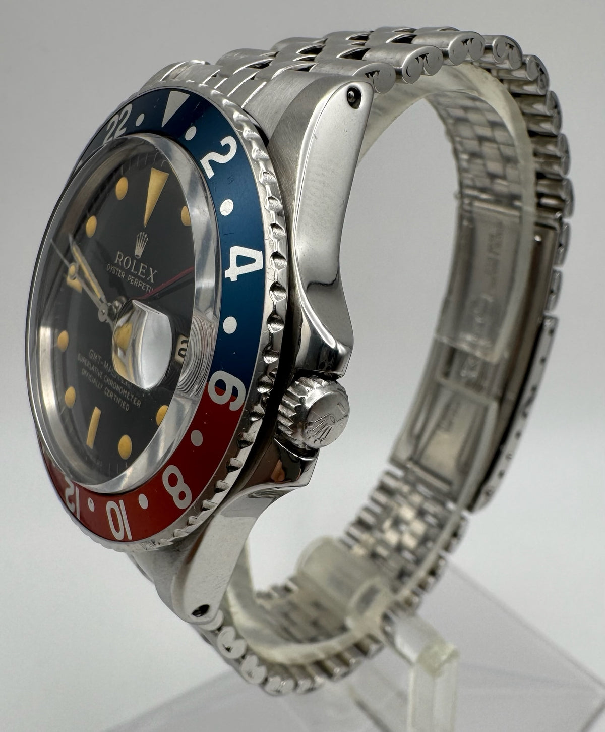 Rolex GMT-Master 1675 Glossy Gilt Mega Font Pepsi Insert Heavy Zinc Sulfide Patina 1964 (Serviced)