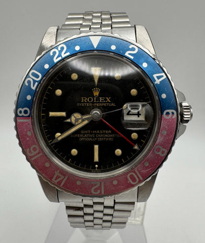 Rolex GMT-Master 1675 PCG Eagle Beak Tropical Glossy Gilt Chapter Ring Exclamation Point Faded Red Back Pepsi Vintage 1963 (Full-Set/Serviced)
