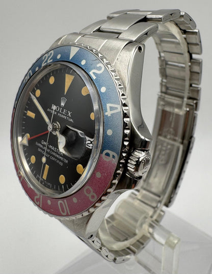 Rolex GMT-Master 1675 MK1 Long E Yellow Patina Red Back Faded Pepsi Insert 1970 (Serviced)