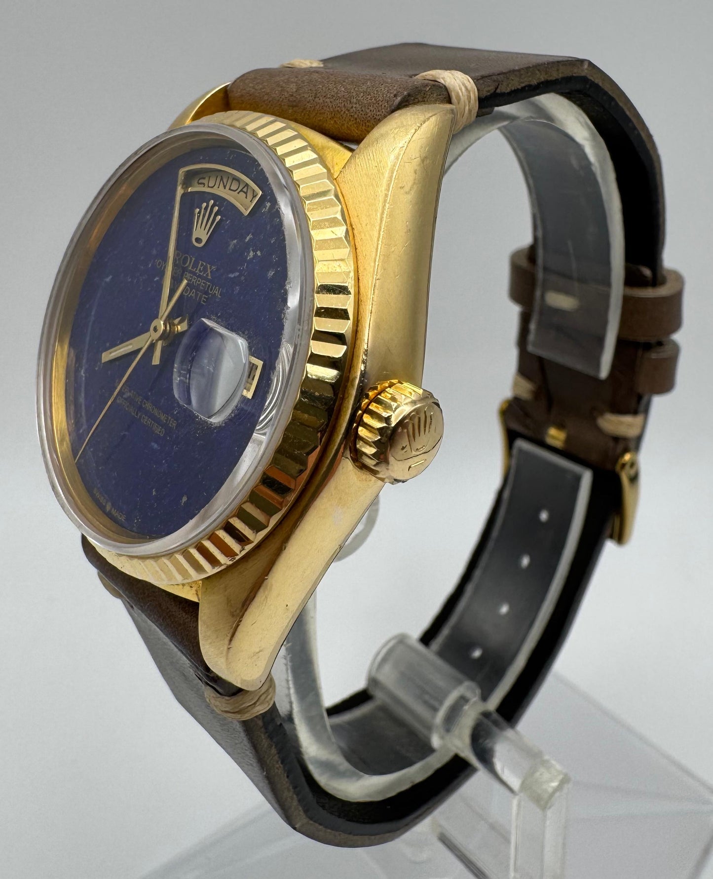 Rolex Day-Date 36 18038 Yellow Gold Aftermarket Real Lapis Lazuli Dial 1983 (Serviced)