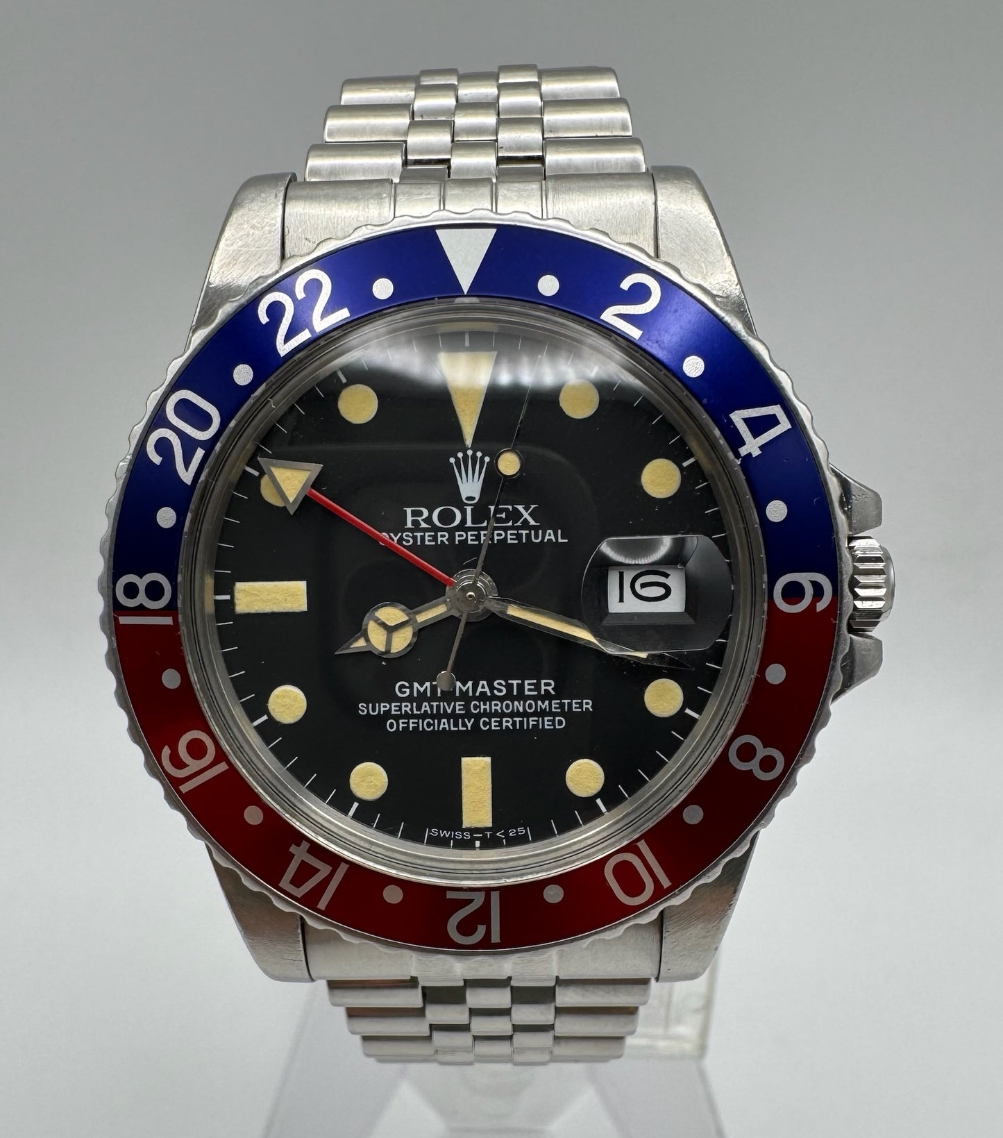 Rolex GMT-Master 16750 MK1 Matte Dial Yellow Patina Pepsi Jubilee 1983 (Full-Set/Serviced)