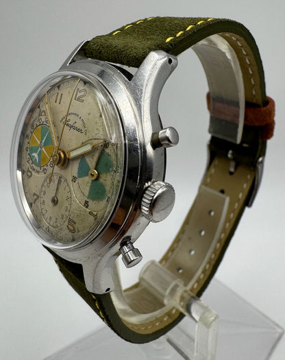 Abercrombie & Fitch Seafarer 2444 Vintage Silver Dial Chronograph ~1950 (Unpolished)