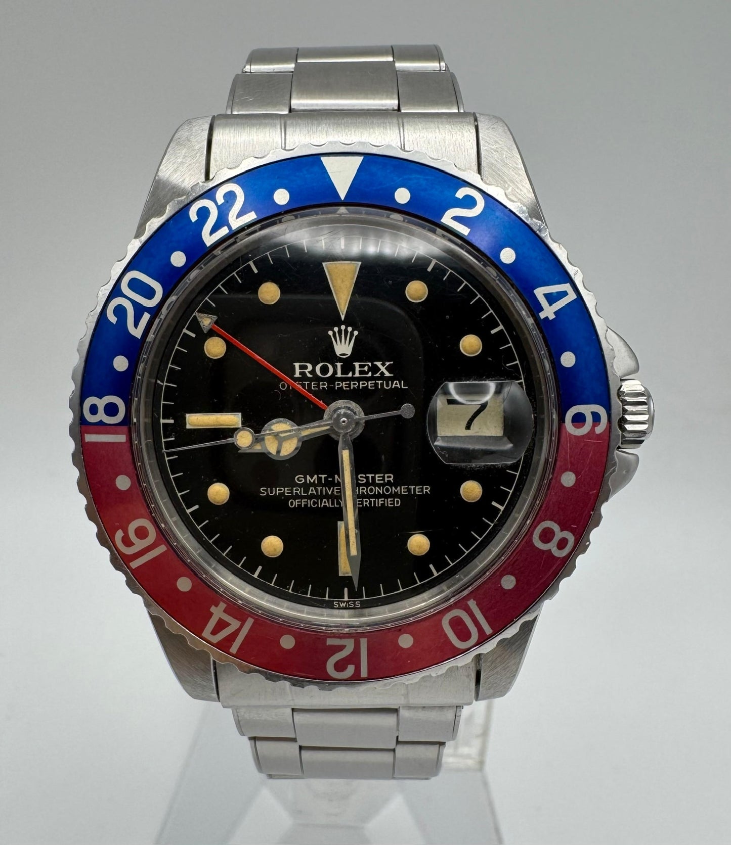 Rolex GMT-Master 1675 PCG Gilt Chapter Ring Oyster Riveted Pepsi Red Back 1961 (Full-Set/Unpolished)