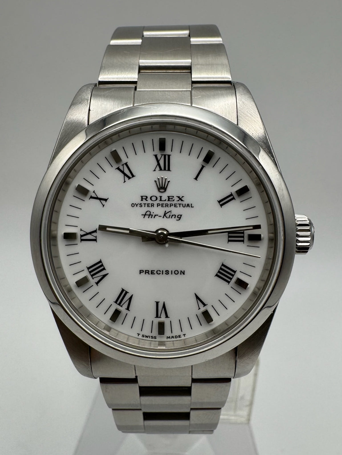 Rolex Air King 14000 White Roman Dial U Serial 1998 (Full-Set)
