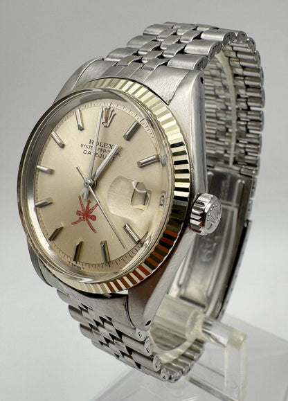 Rolex Datejust 36 1601 Red Khanjar Sultanate Of Oman Logo Silver Dial No Lume 1971 (Serviced)