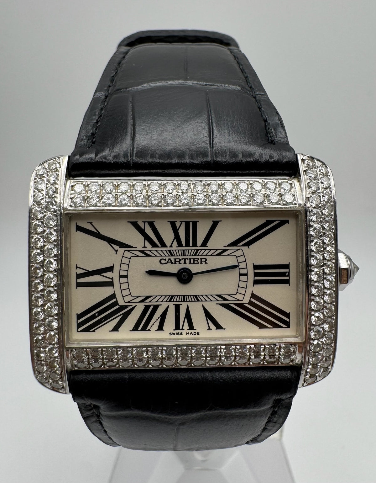 Cartier Tank Divan W6300655 Large Model 30x38mm Steel Diamond Set 2006 (Full-Set/Unpolished)