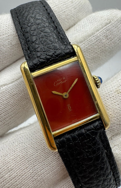 Cartier Tank Vermeil Gold Plated Rare Coral Dial 90s (Unpolished/Serviced)