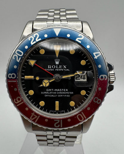 Rolex GMT-Master 1675 MK1 Long E Heavy Patina Pepsi Red Back Jubilee 1967 (Full-Set/Serviced)