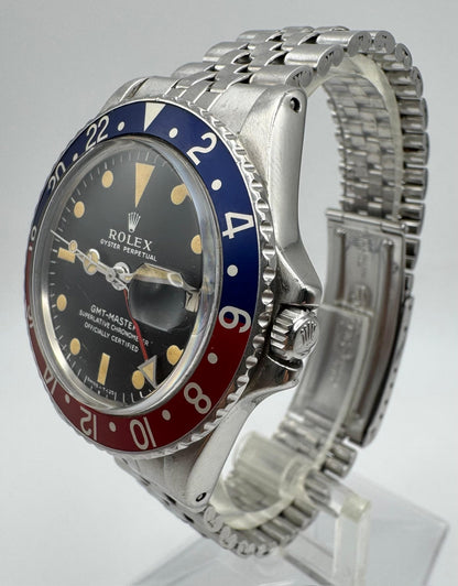 Rolex GMT-Master 1675 MK1 Long E Pepsi Insert Zinc Sulfide Yellow Patina Lume 1968