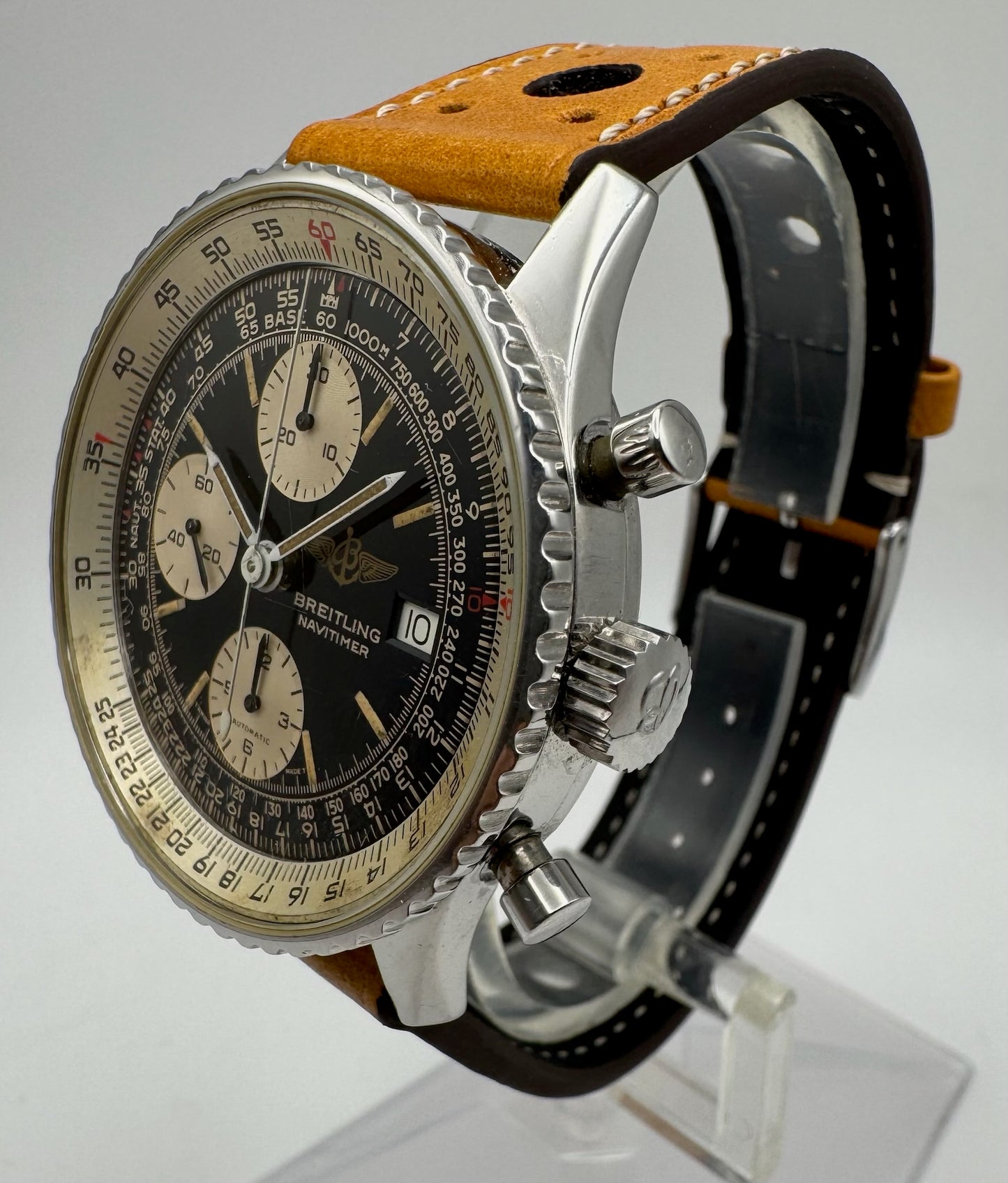 Breitling Old Navitimer Steel Automatic Chronograph Black Tritium Dial Patina 1985