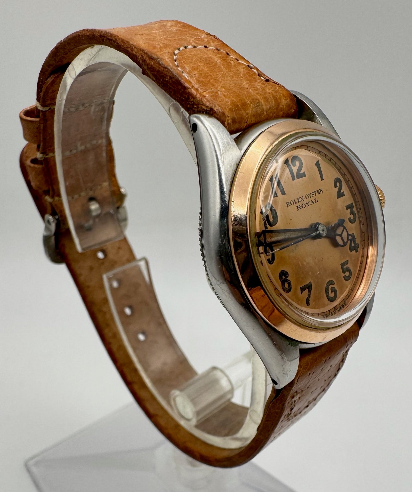Rolex Oyster Royal 3121 Salmon Dial Arabic Numerals Two-Tone Vintage 1940s (Unpolished/Serviced)