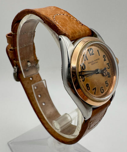 Rolex Oyster Royal 3121 Salmon Dial Arabic Numerals Two-Tone Vintage 1940s (Unpolished/Serviced)
