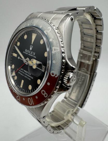 Rolex GMT-Master 1675 MK1 Long E Yellow Patina Faded Red Back Pepsi Insert 1970 (Full-Set/Serviced)