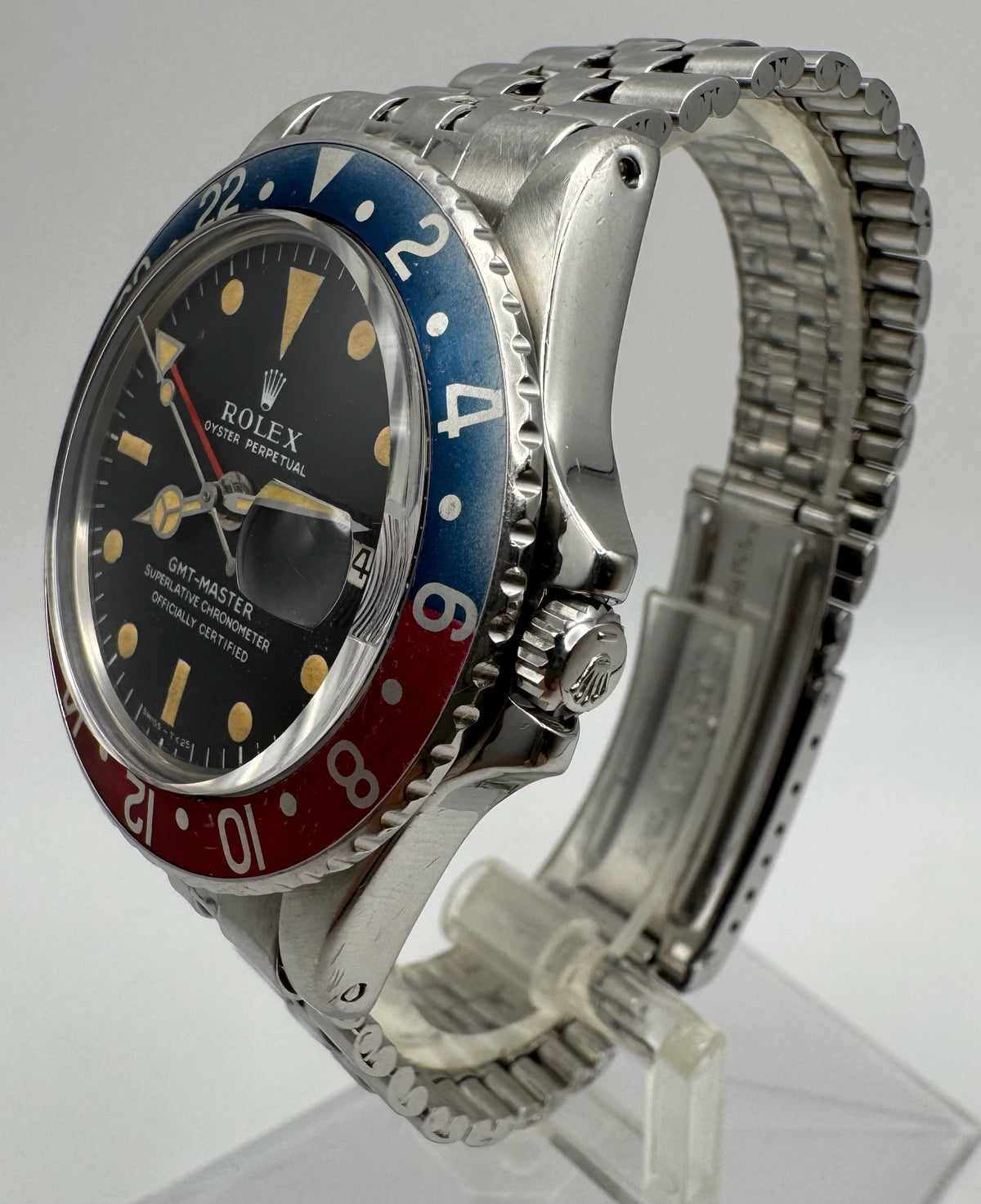 Rolex GMT-Master 1675 MK1 Long E Heavy Patina Pepsi Red Back Jubilee 1967 (Full-Set/Serviced)