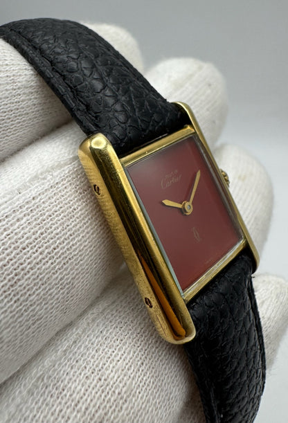 Cartier Tank Vermeil Gold Plated Rare Coral Dial 90s (Unpolished/Serviced)