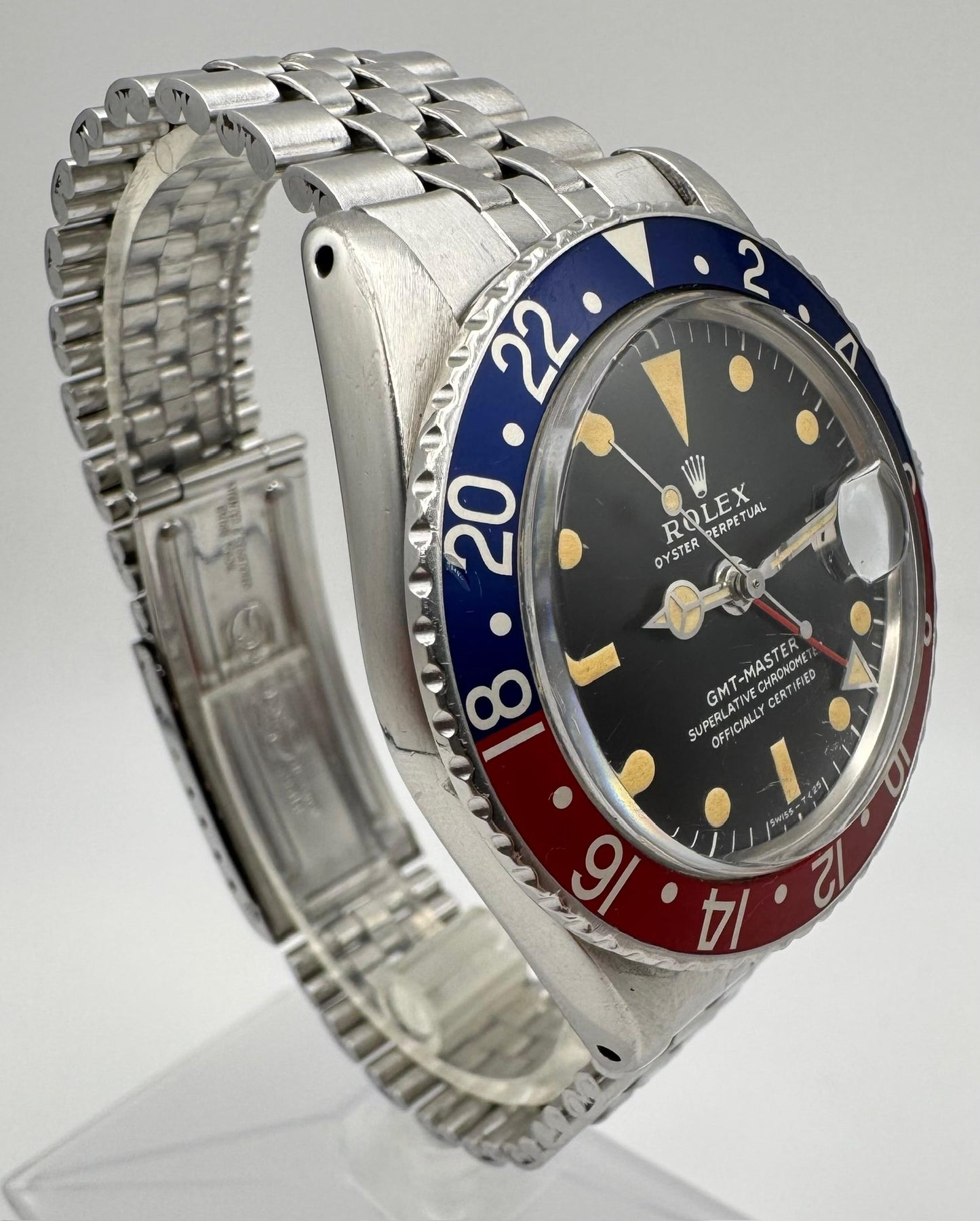 Rolex GMT-Master 1675 MK1 Long E Pepsi Insert Zinc Sulfide Yellow Patina Lume 1968