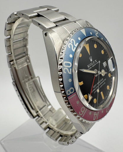 Rolex GMT-Master 1675 MK1 Long E Yellow Patina Red Back Faded Pepsi Insert 1970 (Serviced)
