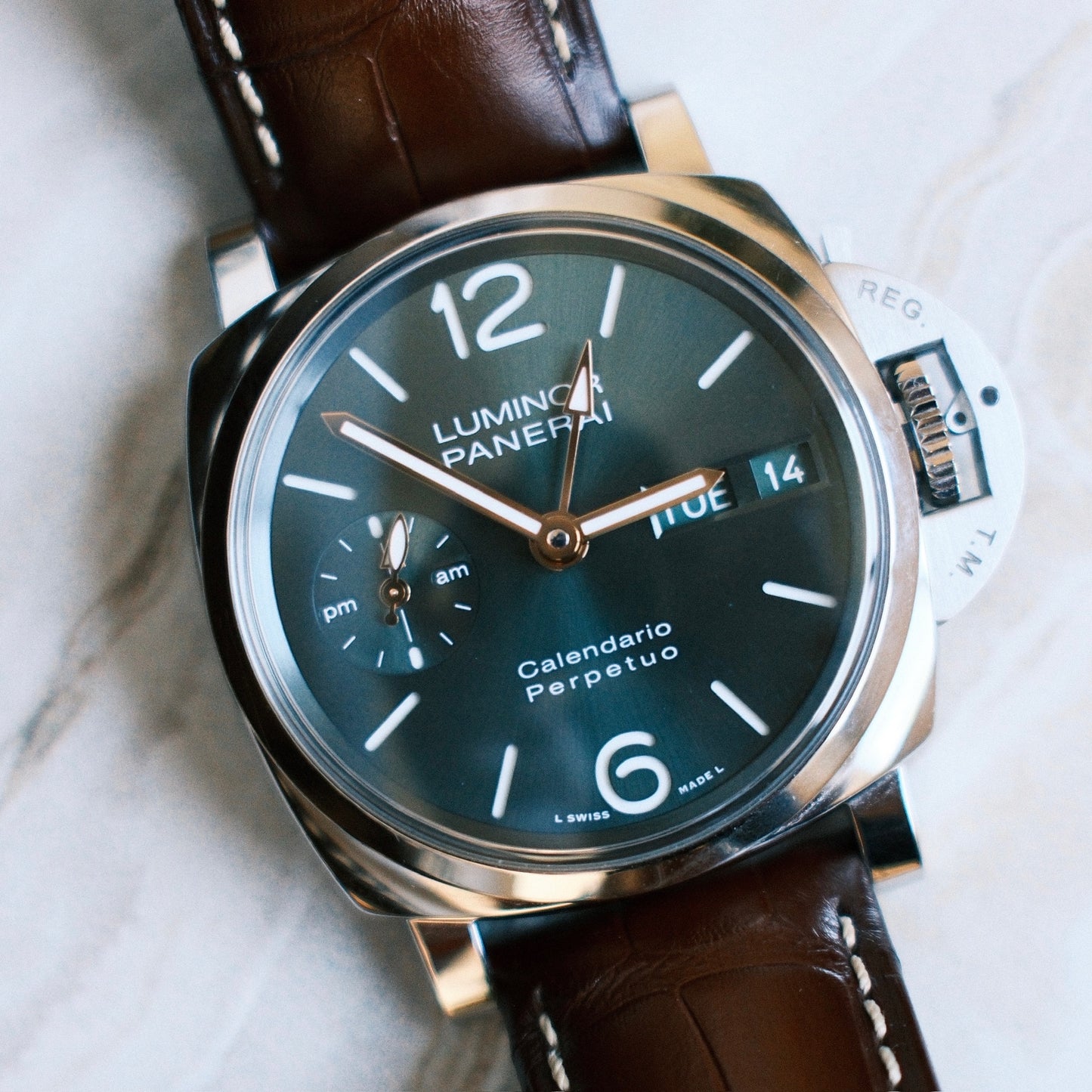 Panerai Luminor Perpetual Calendar PAM715 Platinumtech Green Dial 2024 (Full-Set/Unpolished)