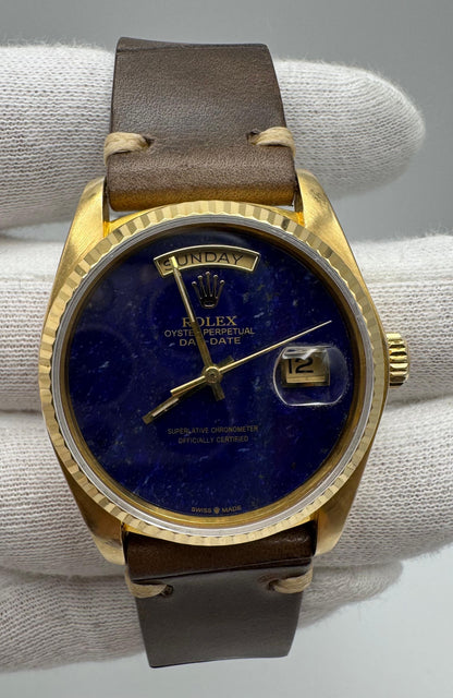 Rolex Day-Date 36 18038 Yellow Gold Aftermarket Real Lapis Lazuli Dial 1983 (Serviced)
