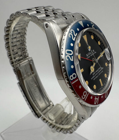 Rolex GMT-Master 1675 MK1 Long E Heavy Patina Pepsi Red Back Jubilee 1967 (Full-Set/Serviced)