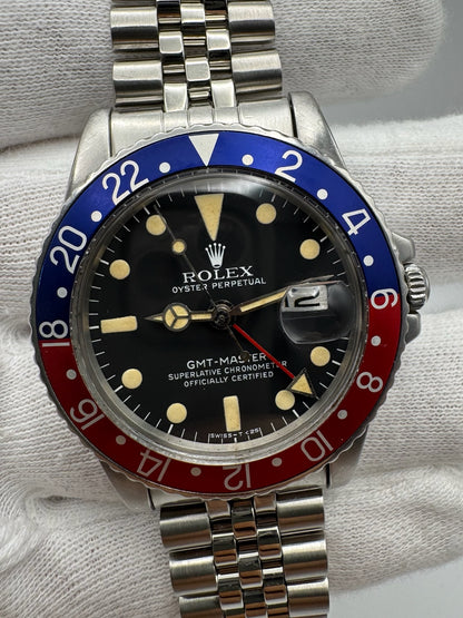 Rolex GMT-Master 1675 MK5 Pepsi Jubilee Yellow Patina 1978 (Serviced)