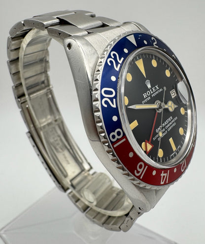 Rolex GMT-Master 1675 MK2 Heavy Patina All Red GMT Hand Pepsi Red Back 1971 (Full-Set/Serviced)