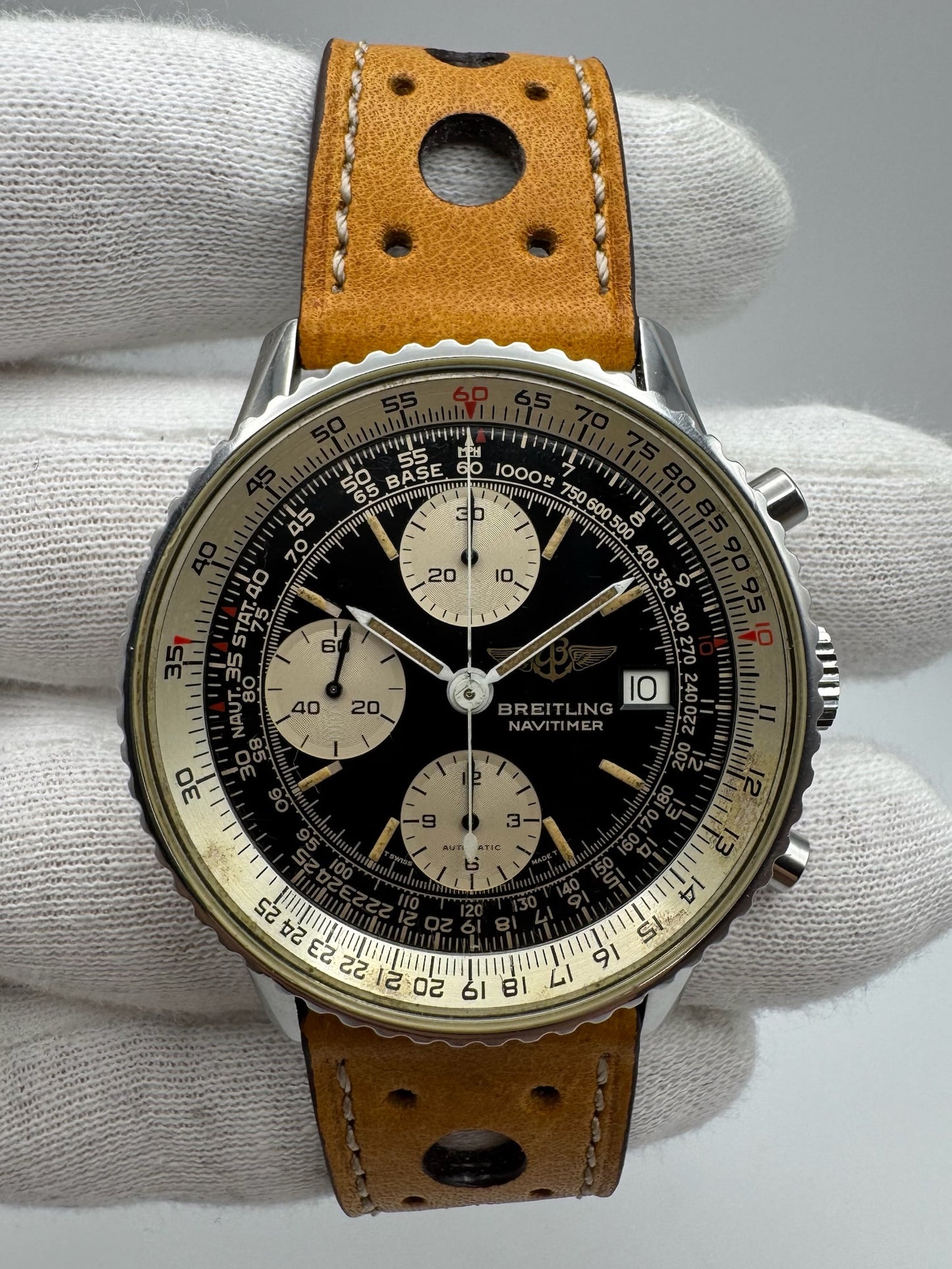 Breitling Old Navitimer Steel Automatic Chronograph Black Tritium Dial Patina 1985