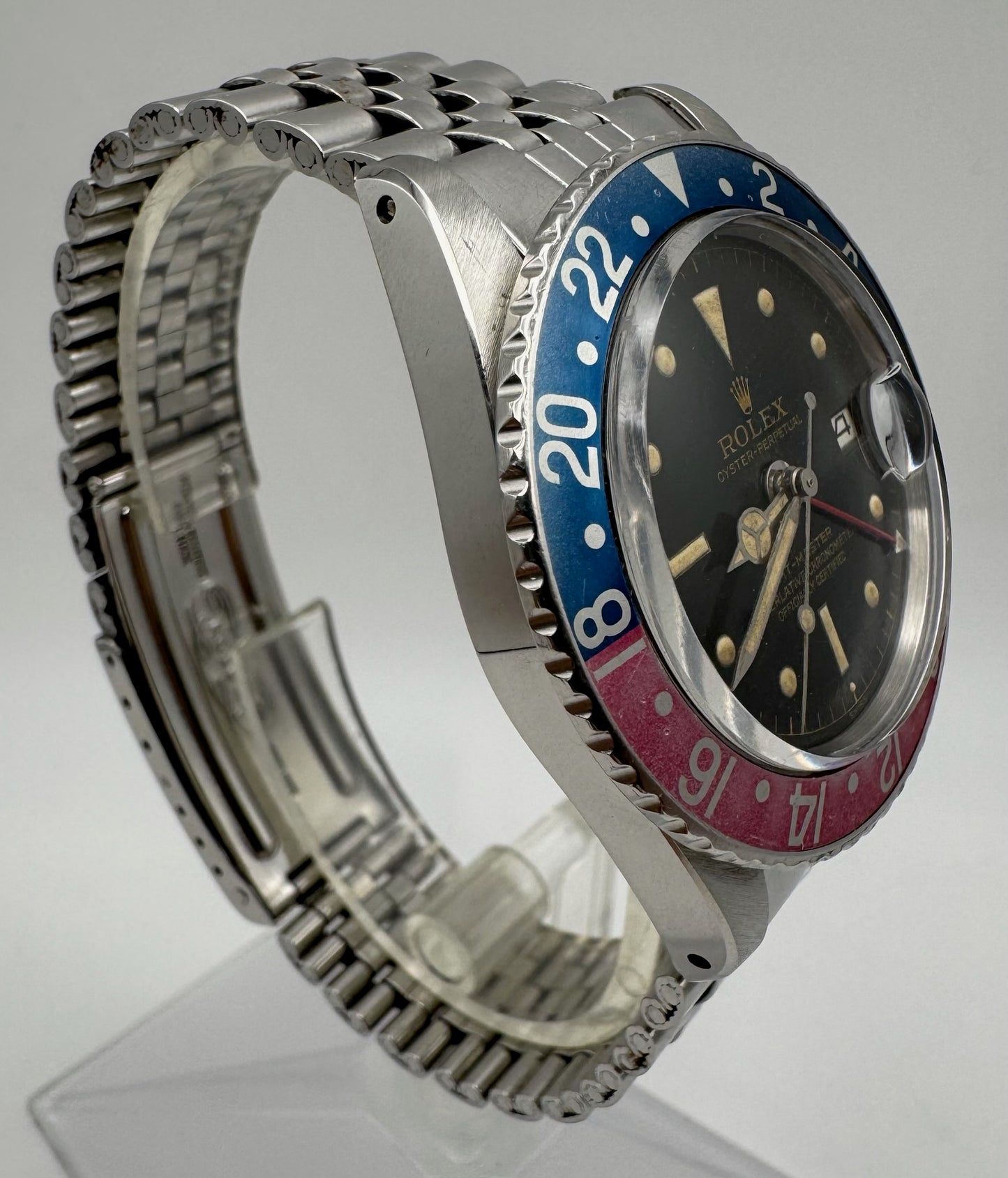 Rolex GMT-Master 1675 PCG Eagle Beak Tropical Glossy Gilt Chapter Ring Exclamation Point Faded Red Back Pepsi Vintage 1963 (Full-Set/Serviced)