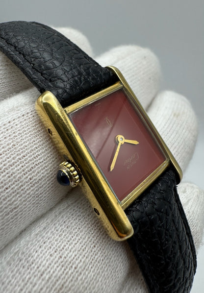 Cartier Tank Vermeil Gold Plated Rare Coral Dial 90s (Unpolished/Serviced)