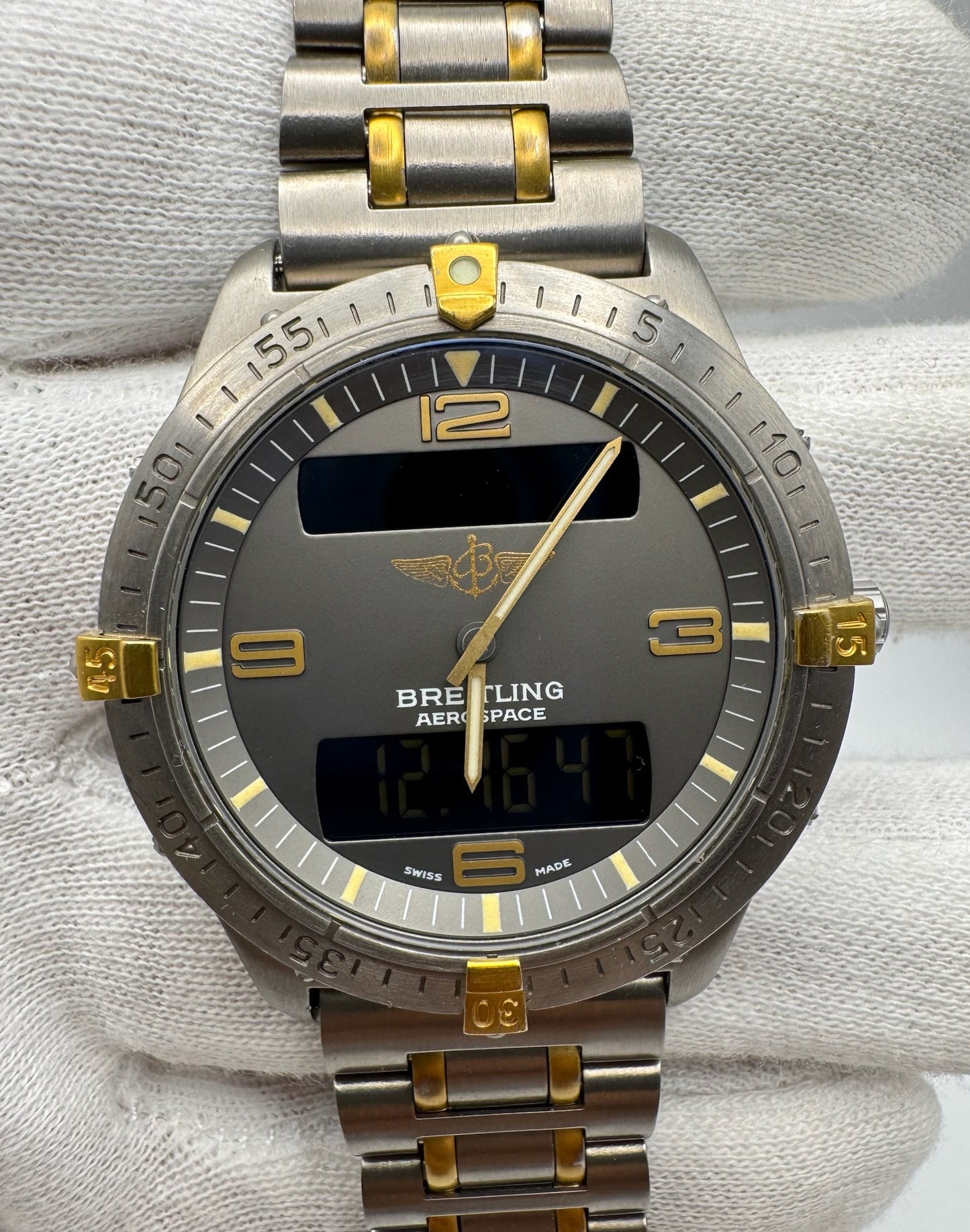 Breitling Aerospace Full Titanium Two Tone Grey Tritium Dial Yellow Patina Vintage 1995