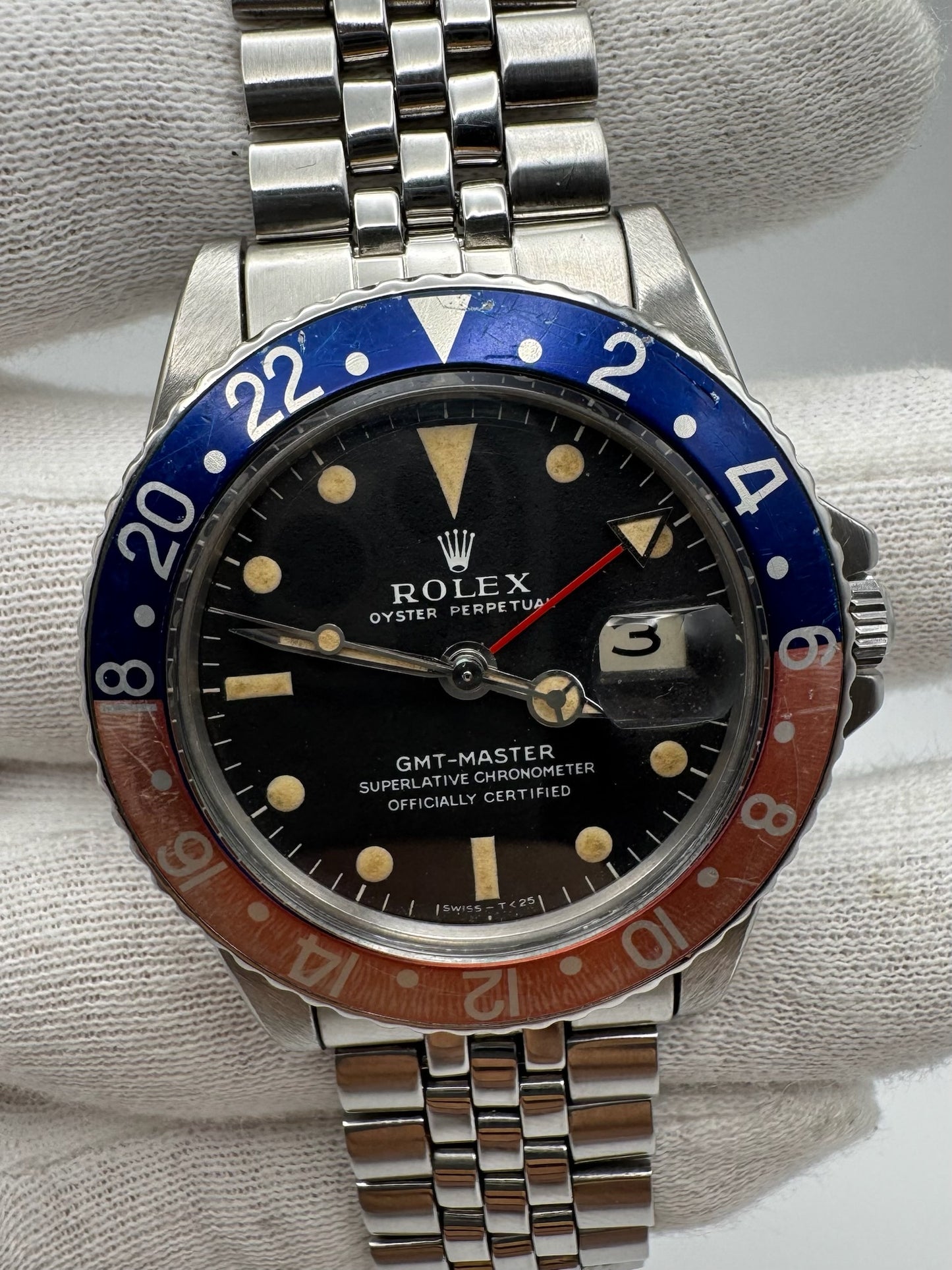 Rolex GMT-Master 1675 MK1 Long E Yellow Patina Pepsi Insert 1968