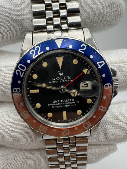 Rolex GMT-Master 1675 MK1 Long E Yellow Patina Pepsi Insert 1968