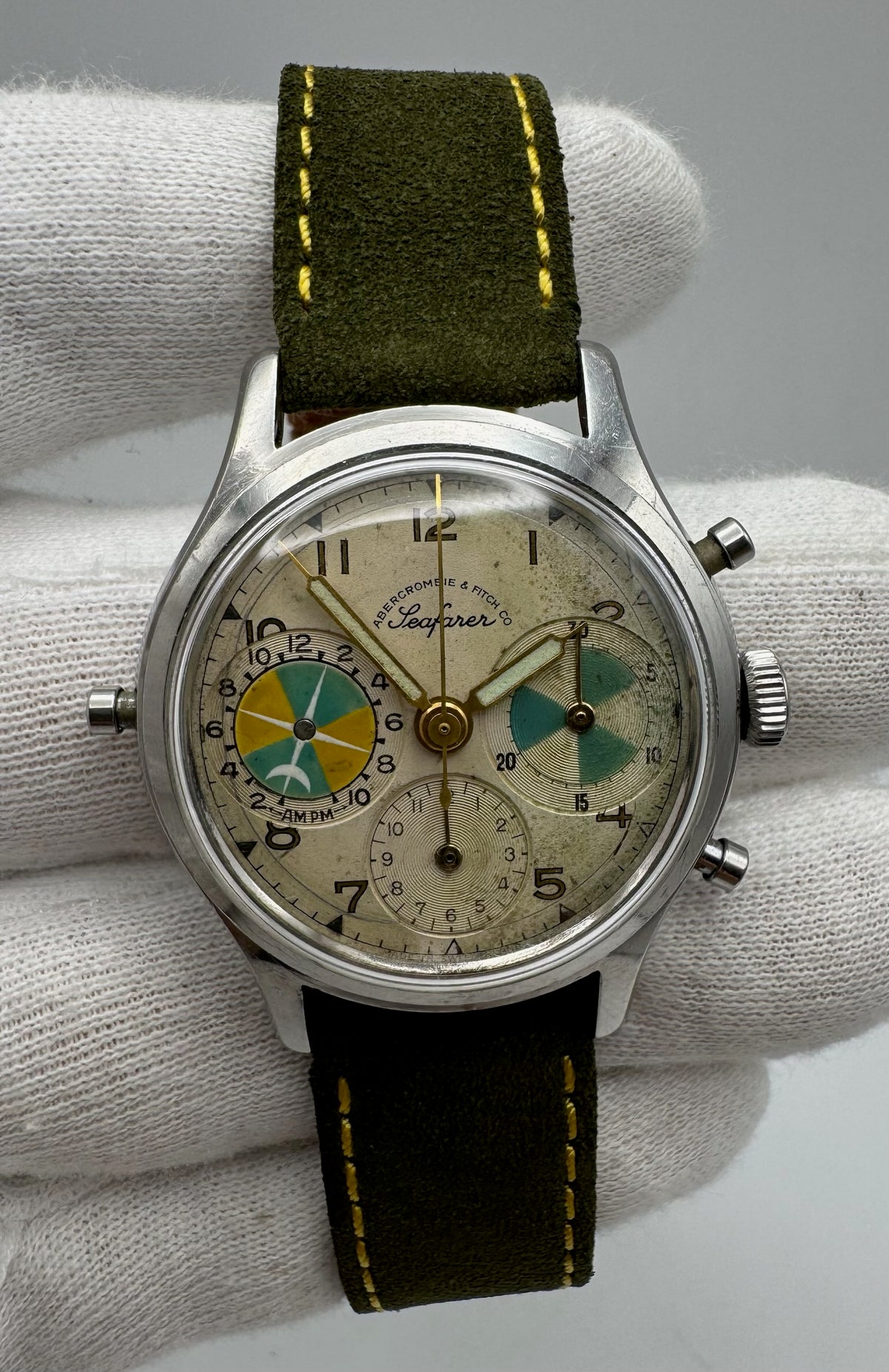 Abercrombie & Fitch Seafarer 2444 Vintage Silver Dial Chronograph ~1950 (Unpolished)