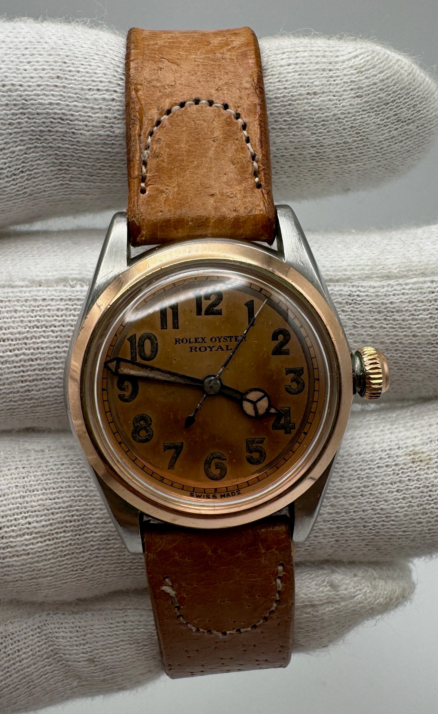 Rolex Oyster Royal 3121 Salmon Dial Arabic Numerals Two-Tone Vintage 1940s (Unpolished/Serviced)