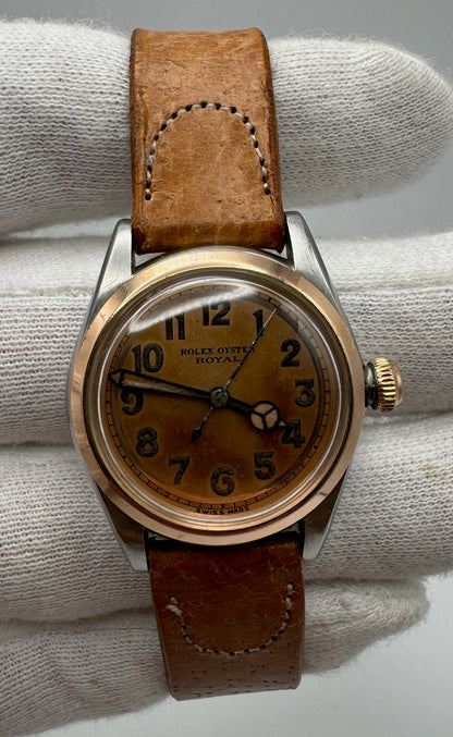 Rolex Oyster Royal 3121 Salmon Dial Arabic Numerals Two-Tone Vintage 1940s (Unpolished/Serviced)